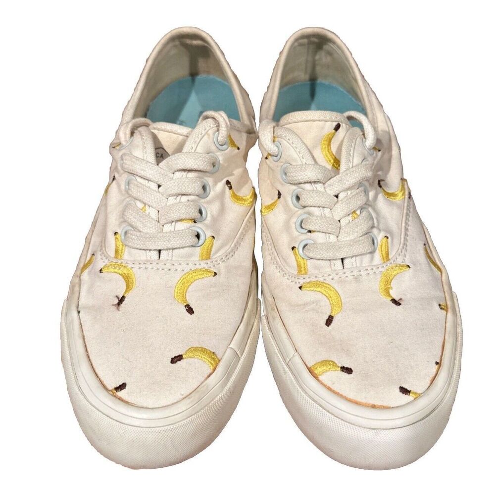 SeaVees for J.Crew Legend Banana White Yellow Embroidered Sneakers US Size 6